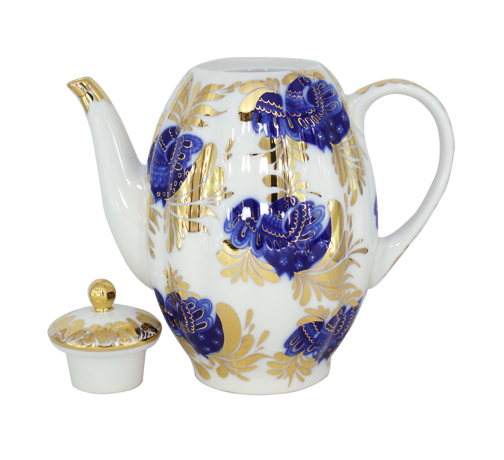 Lomonosov Imperial Porcelain Tea/Coffee Pot Golden Garden 8-Cup 40 oz/1200 ml