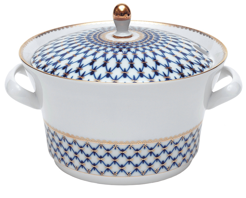 LOMONOSOV PORCELAIN SOUP BOWL TUREEN COBALT NET 113.3 OZ/3350 ML