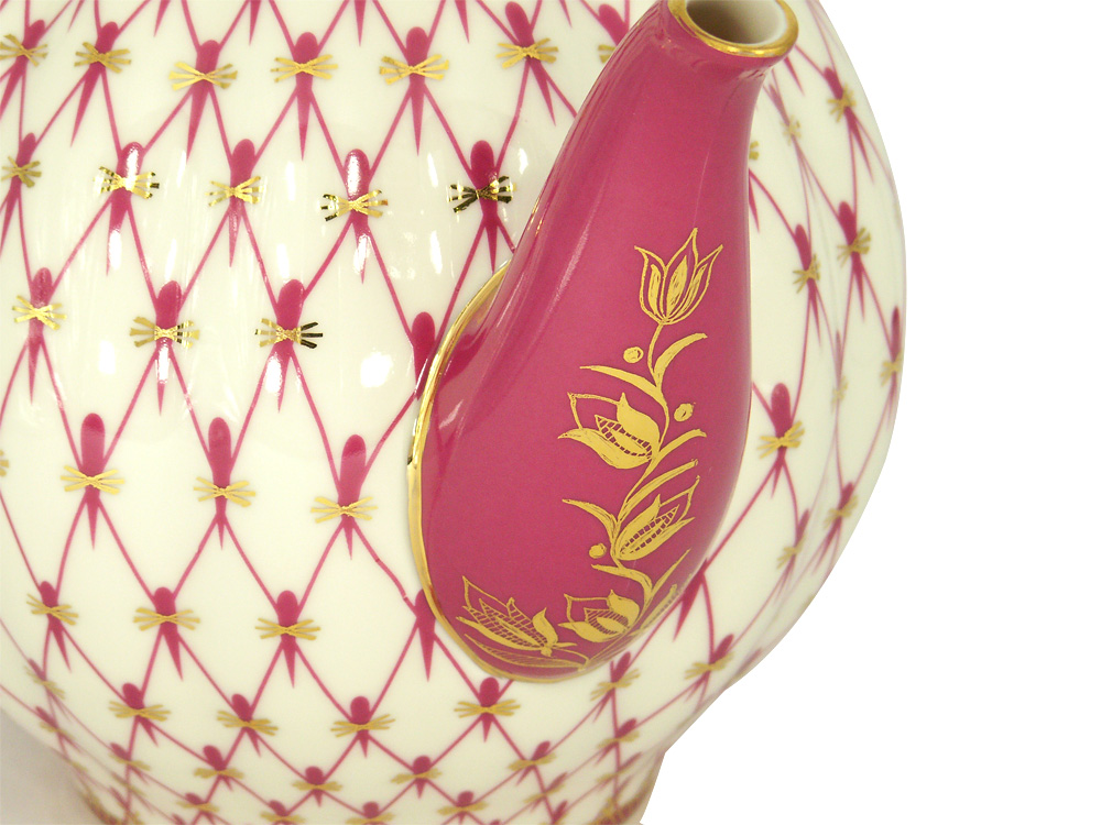 Lomonosov Imperial Porcelain Tea Pot Tulip Red Net 3 Cups 20 oz/600 ml