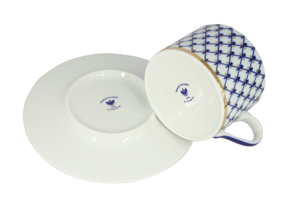 Lomonosov Imperial Porcelain Gift Set Solo Teapot and Tea Cup Cobalt Net