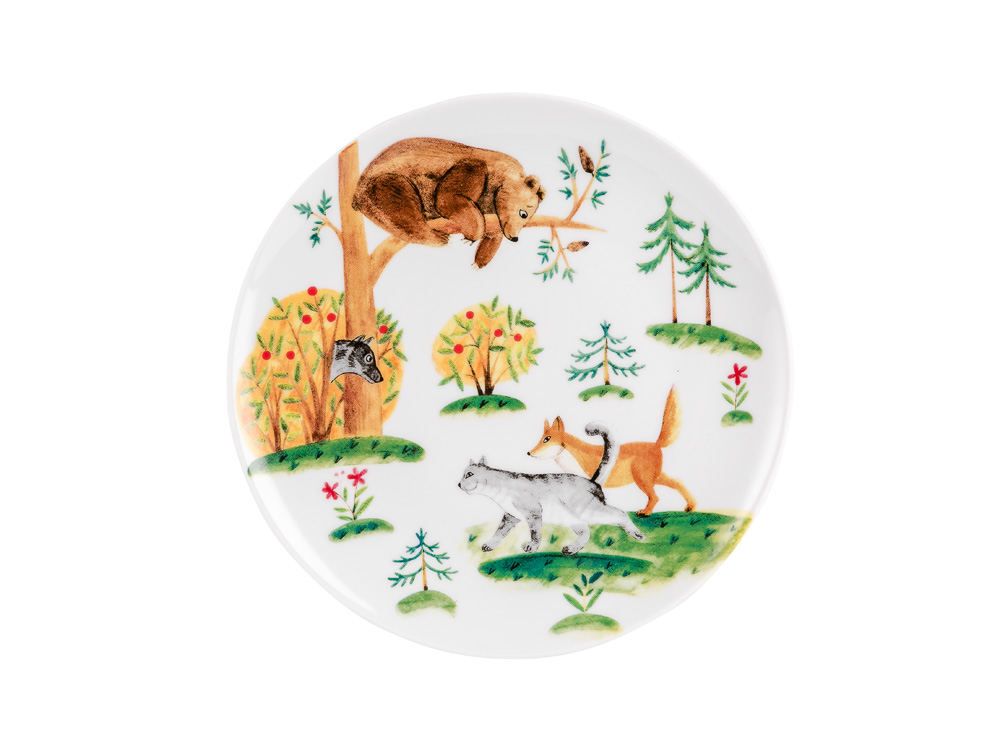 Lomonosov Porcelain Baby Set Cup, Plate, Bowl CAT and FOX fairytale