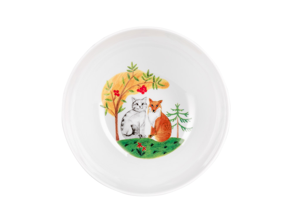 Lomonosov Porcelain Baby Set Cup, Plate, Bowl CAT and FOX fairytale