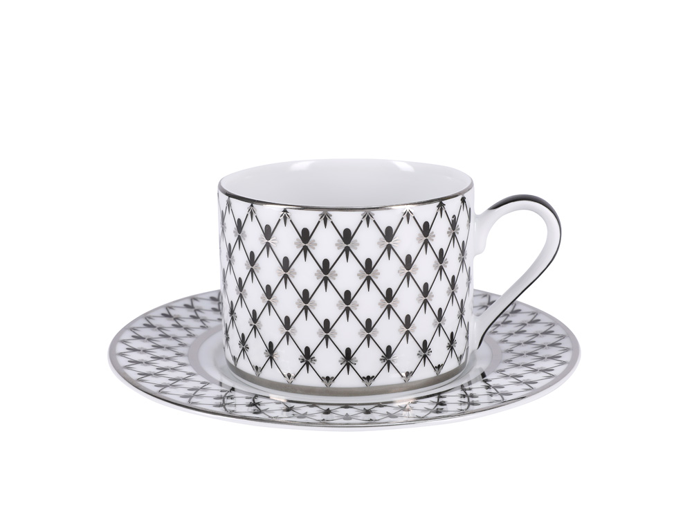 Lomonosov Imperial Porcelain Teapot and Tea Сup Platinum Net Solo