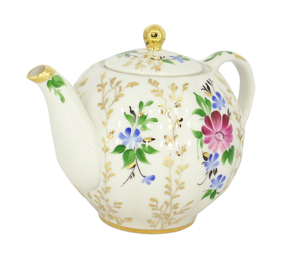 Lomonosov Imperial Porcelain Tea Pot Tulip Golden Daisy 20 oz/600 ml