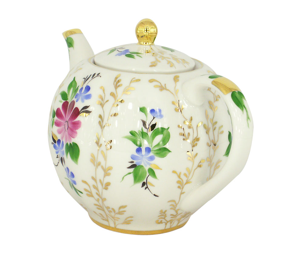 Lomonosov Imperial Porcelain Tea Pot Tulip Golden Daisy 20 oz/600 ml