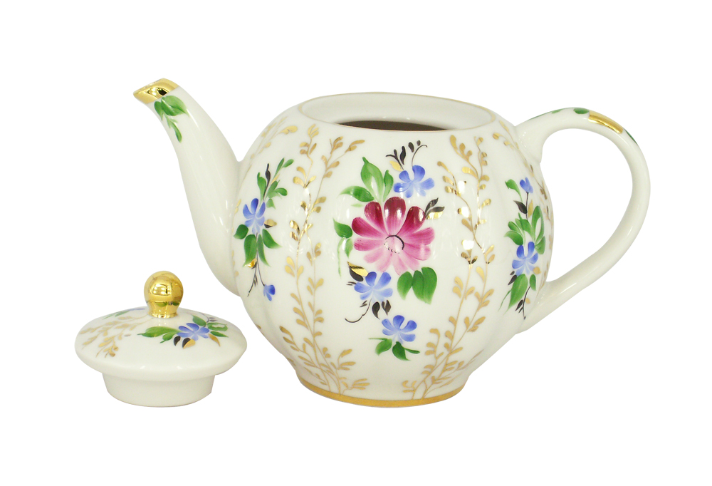 Lomonosov Imperial Porcelain Tea Pot Tulip Golden Daisy 20 oz/600 ml