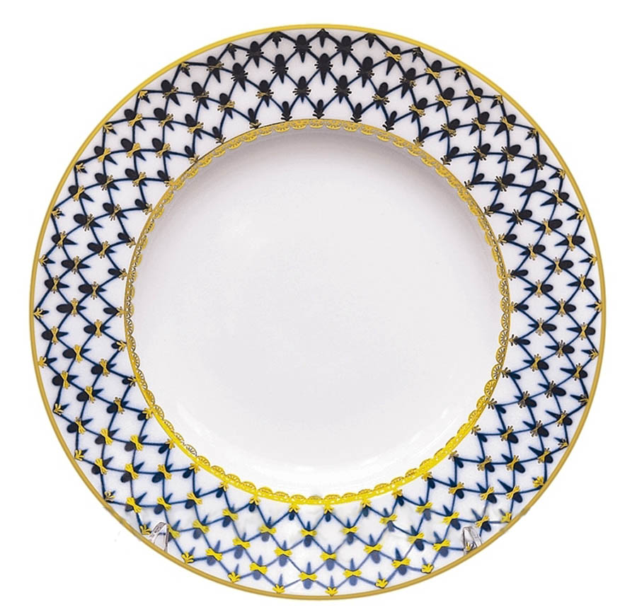 LOMONOSOV PORCELAIN DINNER PLATE COBALT NET SMOOTH FLAT 7.9"/200 MM