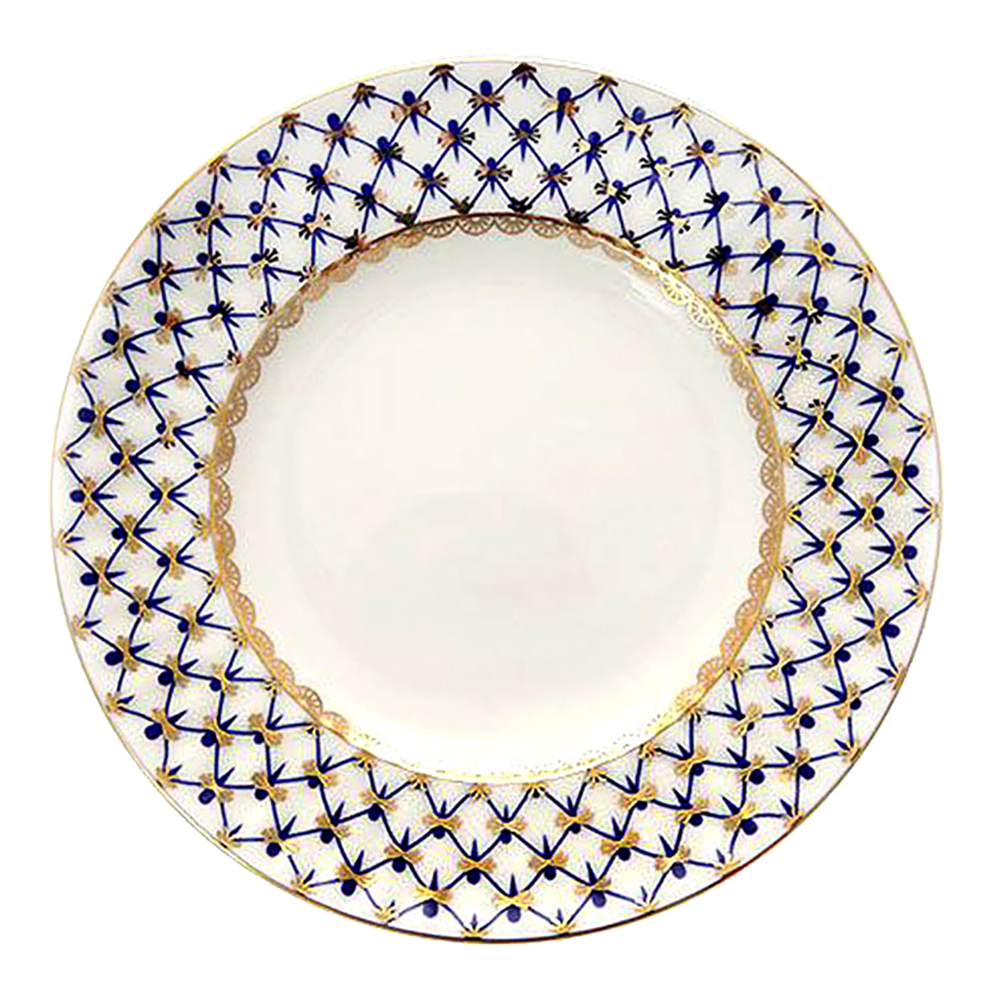 LOMONOSOV PORCELAIN DESSERT PLATE COBALT NET CAKE BONE CHINA WAVE 5.9 INCHES/150 MM