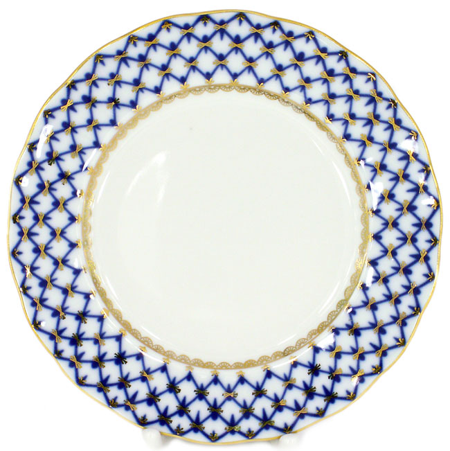 LOMONOSOV PORCELAIN DESSERT PLATE COBALT NET CAKE TULIP 7"/180 MM