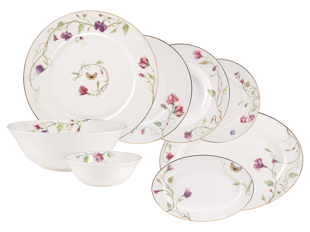 LOMONOSOV PORCELAIN DINING SET SERVICE 24 ITEMS FLOWERING SWEET PEA