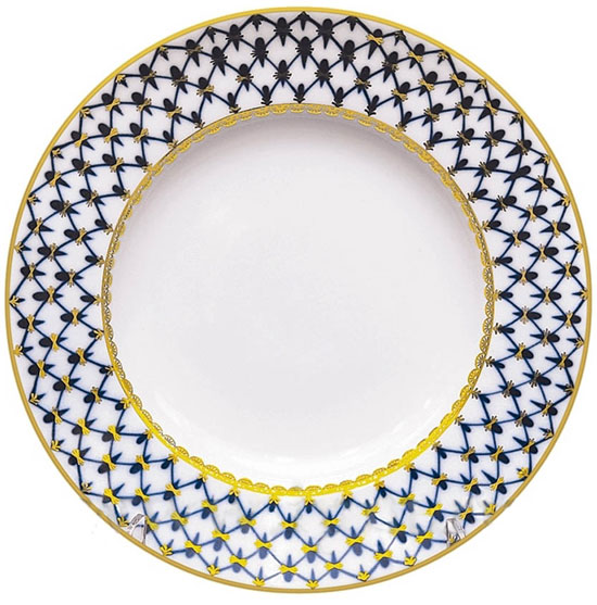 LOMONOSOV PORCELAIN DINNER PLATE COBALT NET EUROPEAN FLAT 8.7"/220 MM