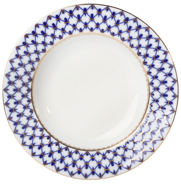LOMONOSOV PORCELAIN DINNER PLATE COBALT NET EUROPEAN-2 FLAT 8.5"/215 MM