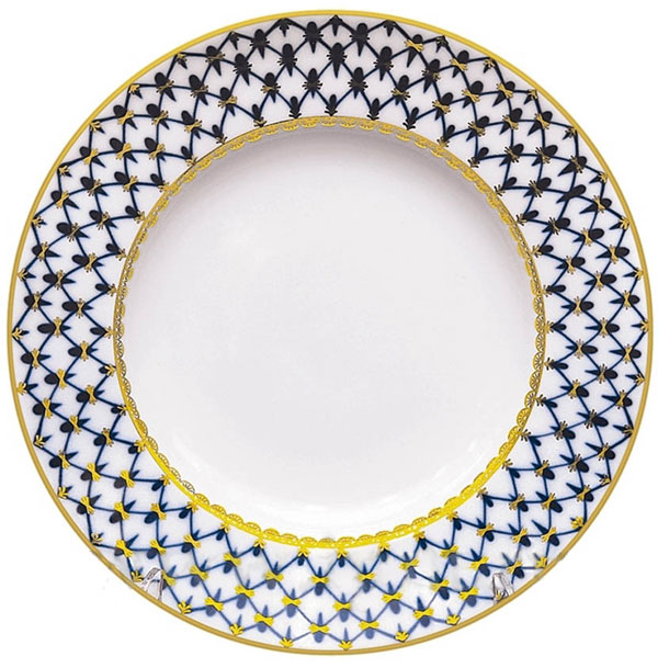 LOMONOSOV PORCELAIN DINNER PLATE COBALT NET SMOOTH 9.4"/240 MM