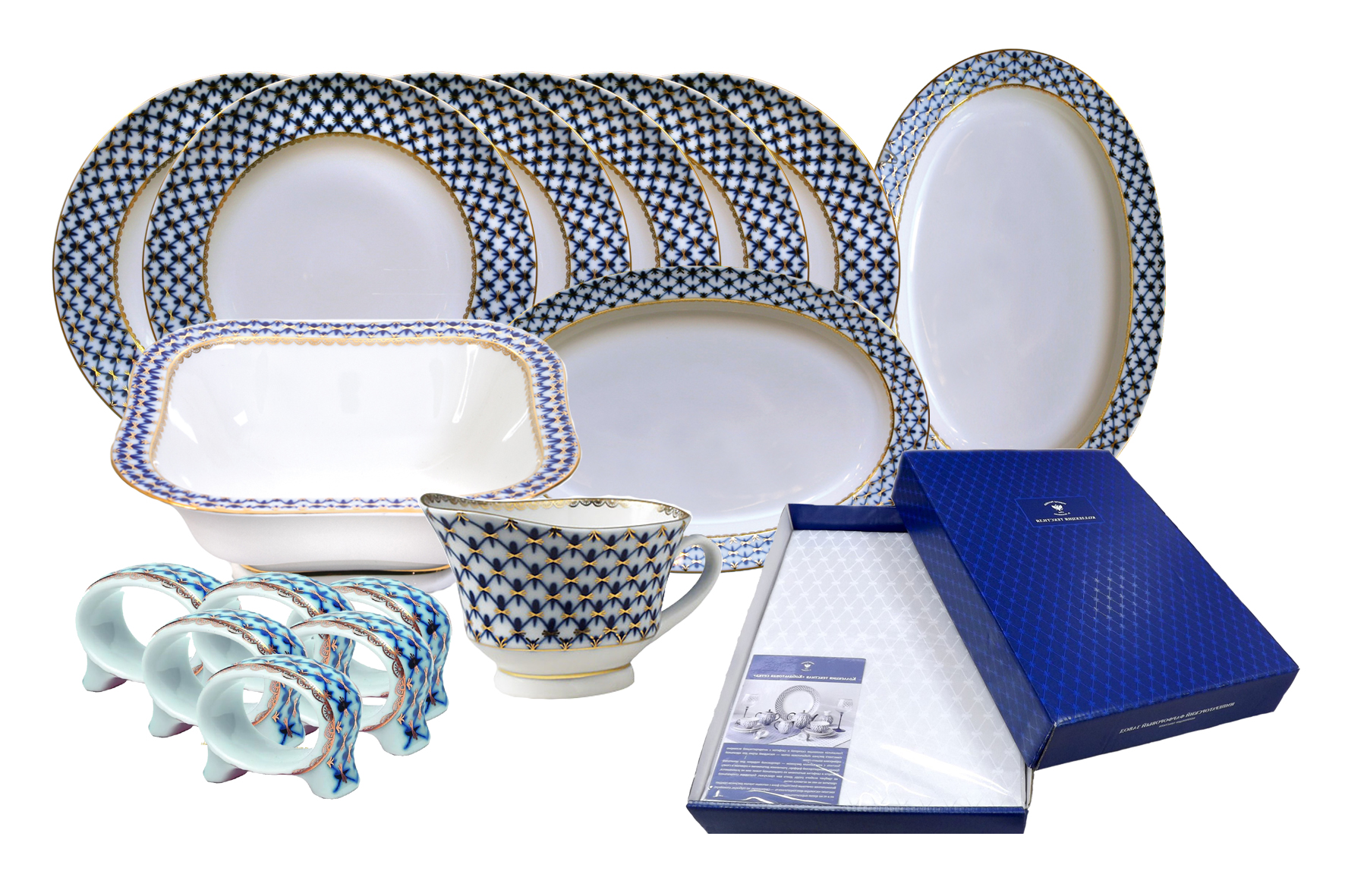 LOMONOSOV PORCELAIN DINNER SET COBALT NET 23 ITEMS