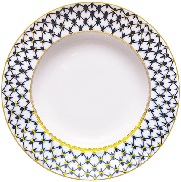 LOMONOSOV PORCELAIN SOUP PLATE SMOOTH COBALT NET 8.7"/220MM