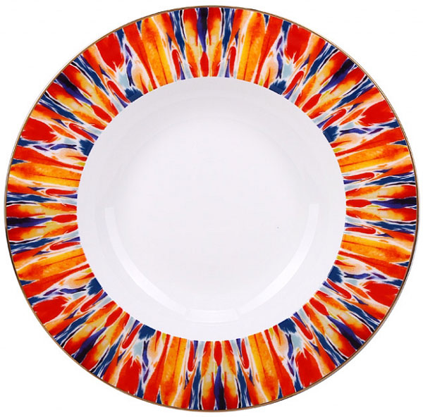 LOMONOSOV PORCELAIN SOUP PLATE FLAME FLOWER 9.3"/235 MM