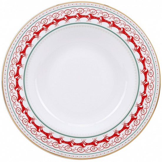 LOMONOSOV PORCELAIN SOUP PLATE RED REINDEER 8.9"/225 MM