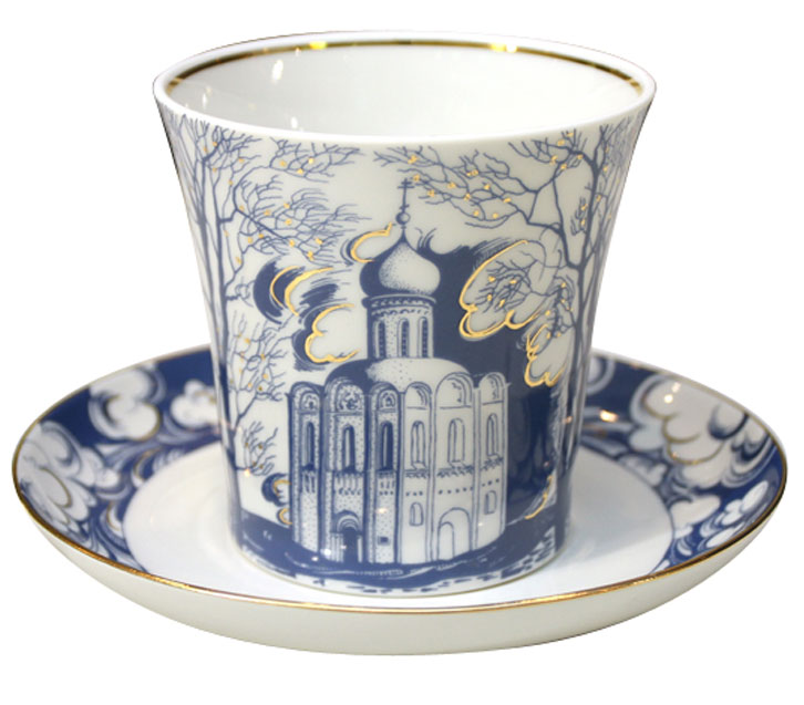 LOMONOSOV PORCELAIN MUG AND SAUCER CHURCH ON NERL LENINGRADSKII 12.2 OZ/360 ML