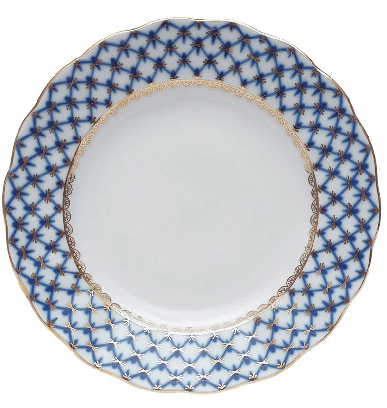 LOMONOSOV PORCELAIN DINNER PLATE COBALT NET TULIP FLAT 10.7"/273 MM.