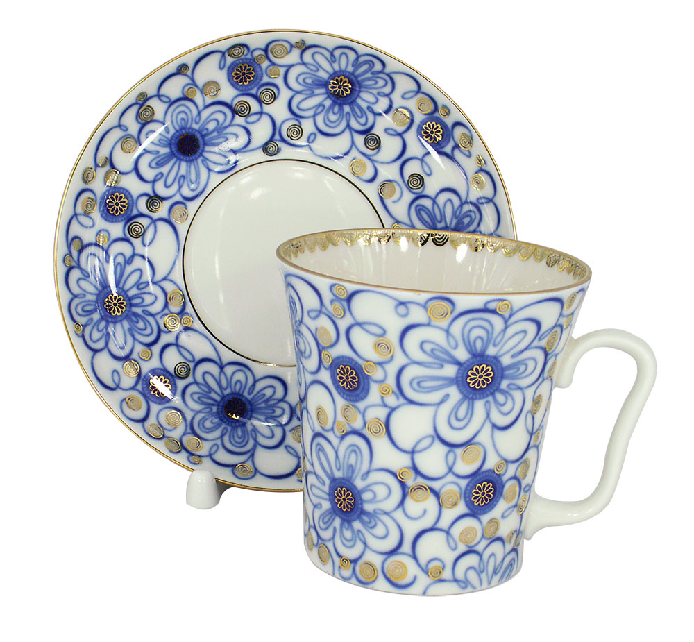LOMONOSOV PORCELAIN MUG AND SAUCER BINDWEED LENINGRADSKII 12.2 FL.OZ/360 ML