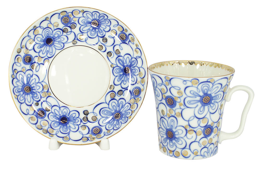 LOMONOSOV PORCELAIN MUG AND SAUCER BINDWEED LENINGRADSKII 12.2 FL.OZ/360 ML