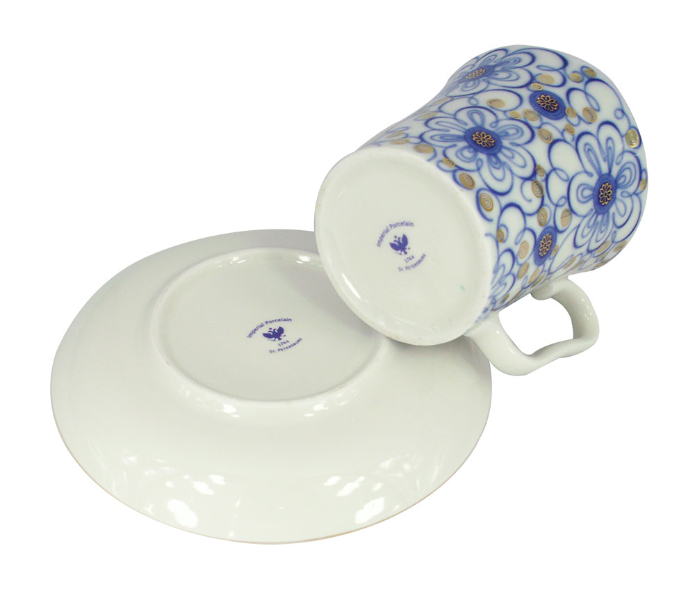 LOMONOSOV PORCELAIN MUG AND SAUCER BINDWEED LENINGRADSKII 12.2 FL.OZ/360 ML