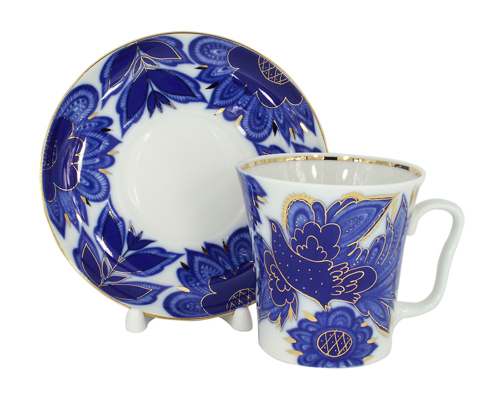 LOMONOSOV PORCELAIN MUG AND SAUCER MAGIC FIREBIRD LENINGRADSKII 12.7 FL.OZ