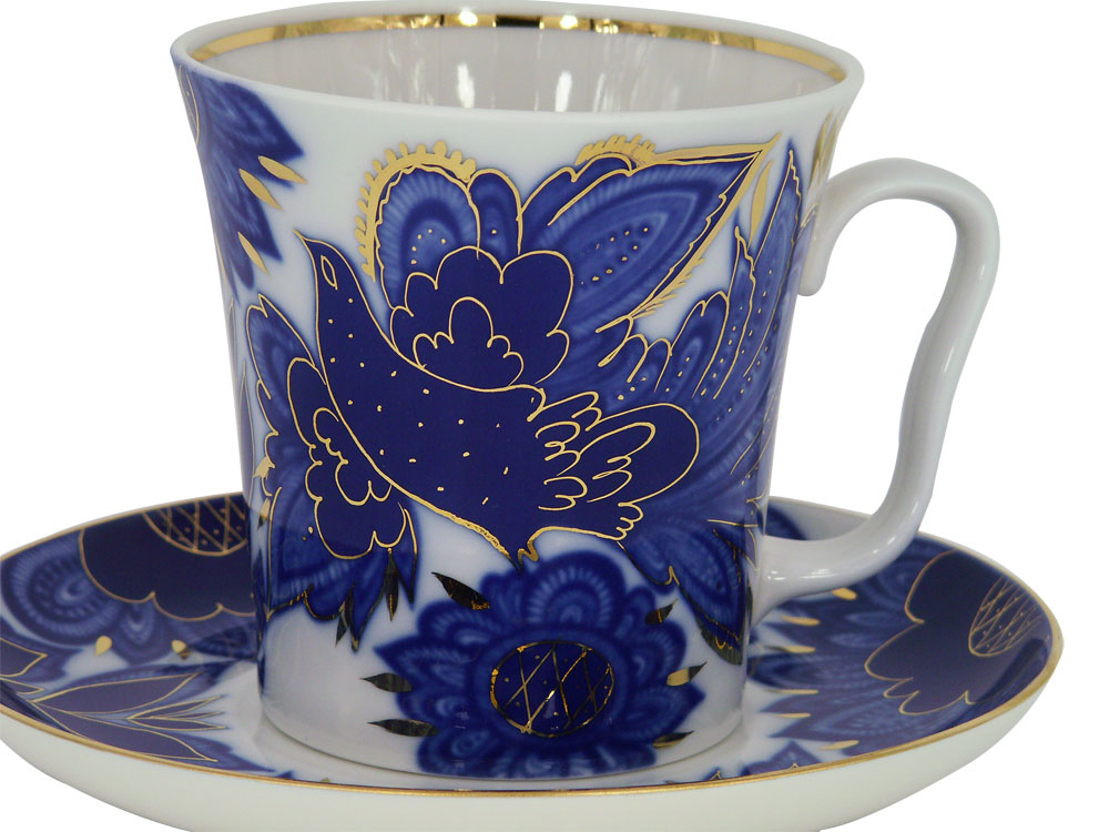 LOMONOSOV PORCELAIN MUG AND SAUCER MAGIC FIREBIRD LENINGRADSKII 12.7 FL.OZ