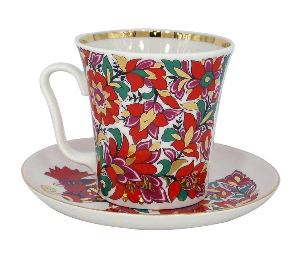 LOMONOSOV PORCELAIN MUG AND SAUCER RED ROOSTER LENINGRADSKII 12.2 OZ/360 ML