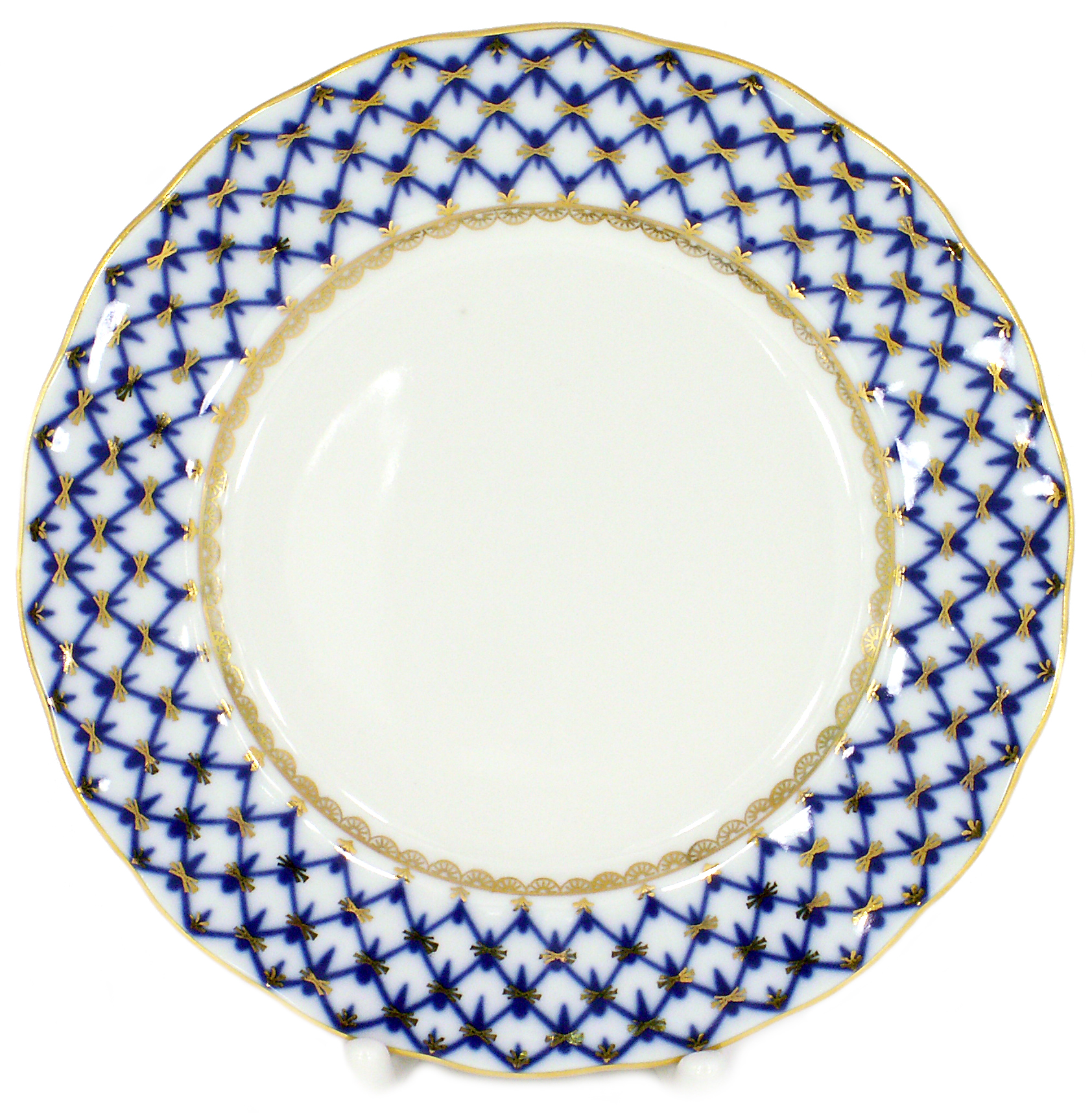 LOMONOSOV PORCELAIN DINNER PLATE COBALT NET TULIP FLAT 8.1"/ 206 MM