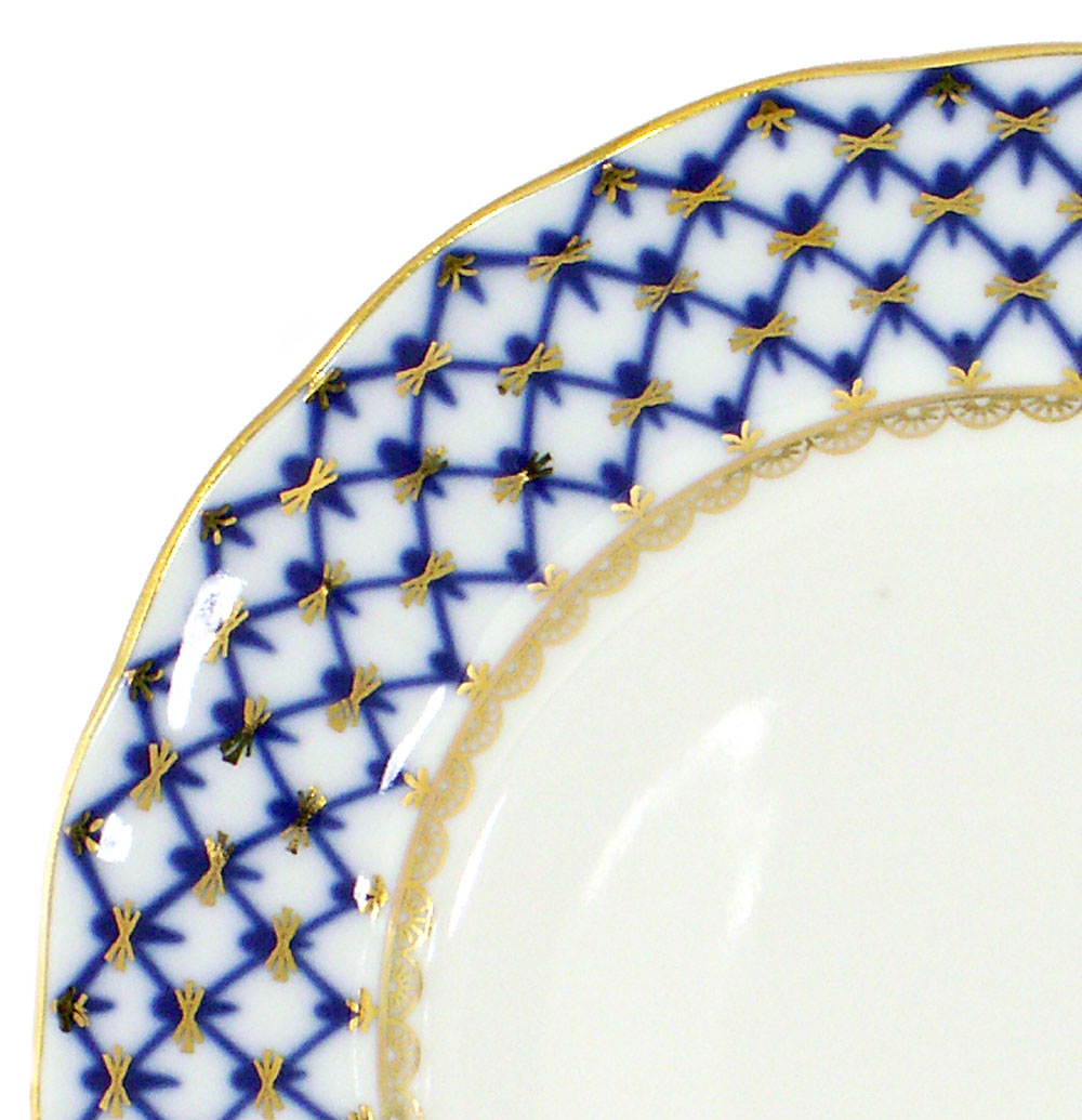 LOMONOSOV PORCELAIN DESSERT PLATE COBALT NET CAKE TULIP 7"/180 MM