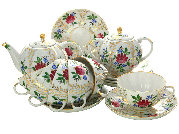 LOMONOSOV PORCELAIN TEA SET TULIP GOLDEN GRASSES 6/14