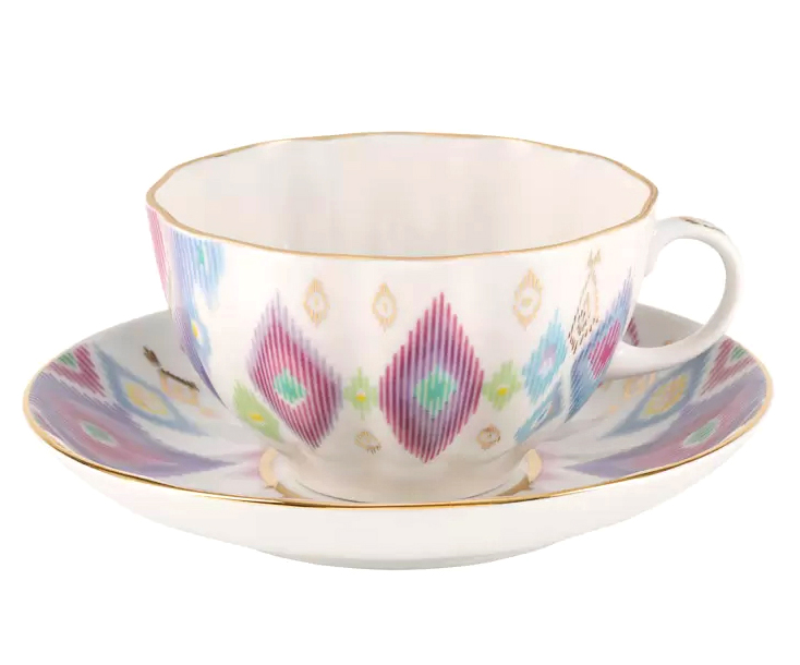 LOMONOSOV PORCELAIN TEA SET TULIP PEACOCK'S FEATHER 6/14