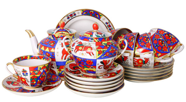 LOMONOSOV PORCELAIN TEA SET SPRING FOLK PATTERNS 6/20