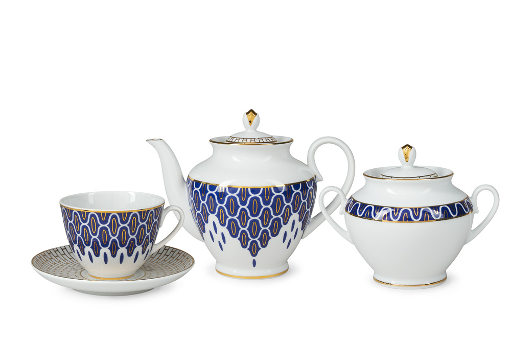 LOMONOSOV PORCELAIN TEA SET SPRING SALAMANDER 14 ITEMS
