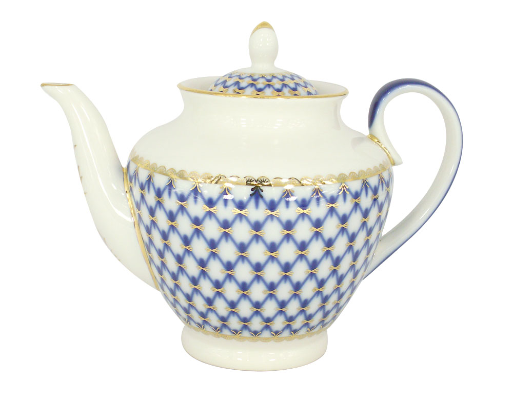 LOMONOSOV PORCELAIN TEA SET COBALT NET SPRING 20 ITEMS FOR 6 PERSONS