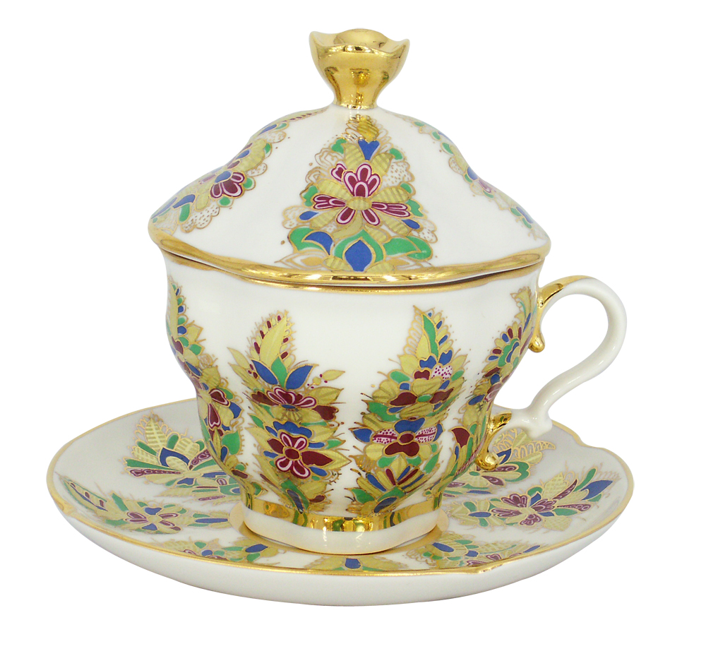 LOMONOSOV PORCELAIN COVERED CUP AND SAUCER FANTASTIC FLOWER GIFT-2