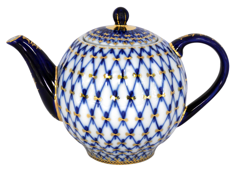 LOMONOSOV PORCELAIN TEA SET 6 PIECES COBALT NET TULIP