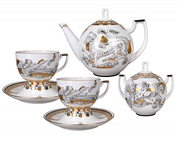 LOMONOSOV PORCELAIN TEA SET ANDANTE RUSSIAN MODERN 6/14