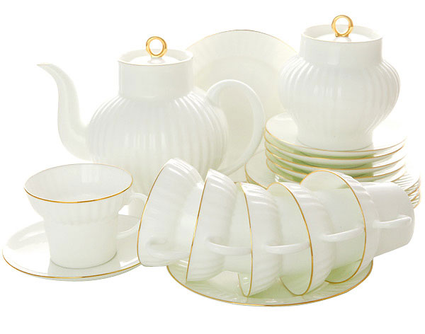 LOMONOSOV PORCELAIN TEA SET GOLD EDGING WHITE BONE CHINA 6/20