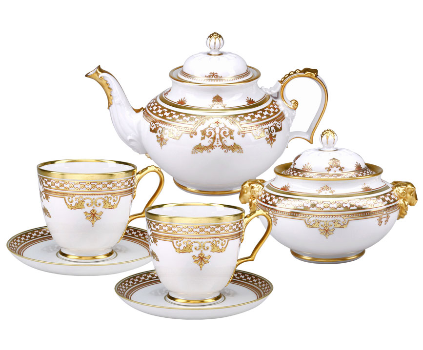 LOMONOSOV IMPERIAL PORCELAIN TEA SET ROCOCO ALEXANDER III 6/14