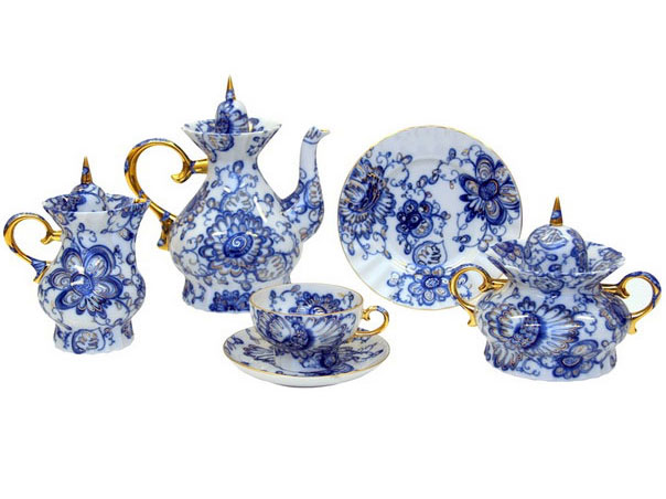 LOMONOSOV PORCELAIN TEA SET SINGING GARDEN 6/22