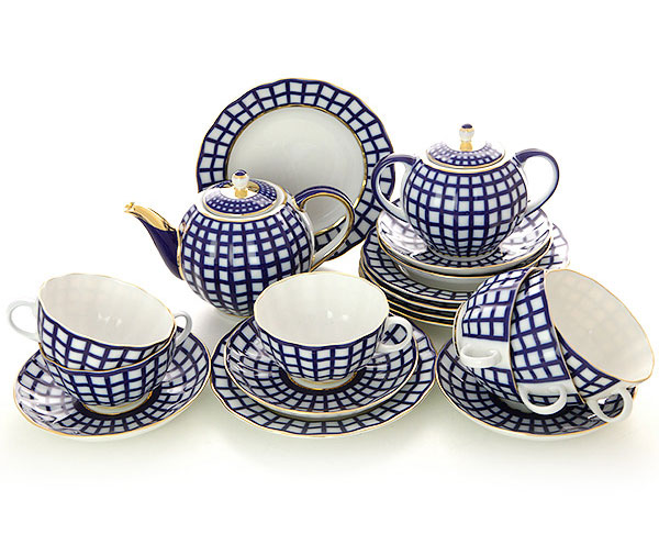 LOMONOSOV PORCELAIN TEA SET TULIP COBALT CELL 6/20