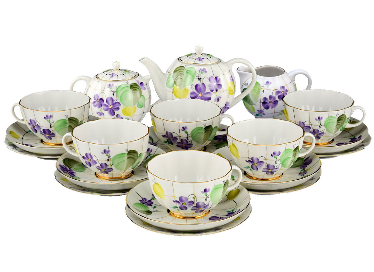 LOMONOSOV PORCELAIN TEA SET TULIP FOREST VIOLETS 6/20