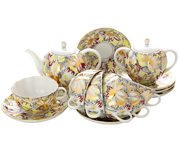 LOMONOSOV PORCELAIN TEA SET TULIP GOLDEN DAISY 6/20