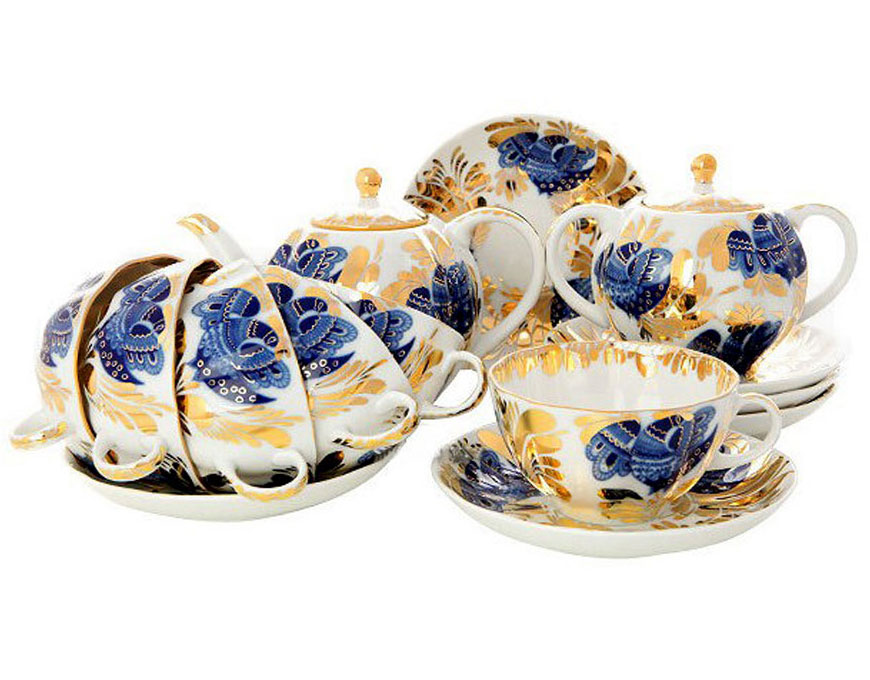 LOMONOSOV PORCELAIN TEA SET TULIP GOLDEN GARDEN 6/20