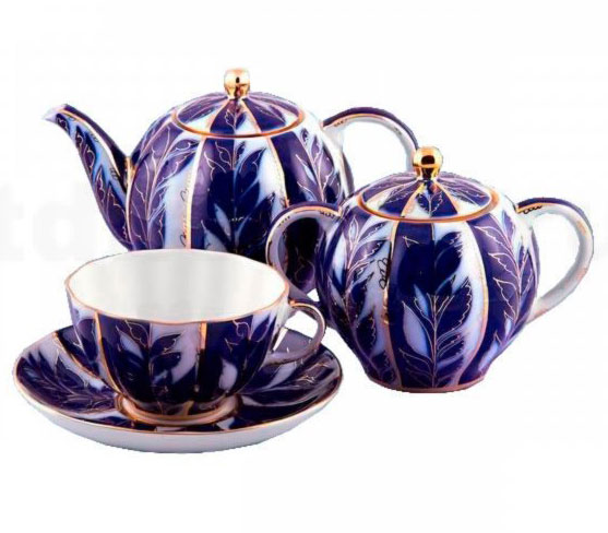 LOMONOSOV PORCELAIN TEA SET TULIP WINTER NIGHT 6/14