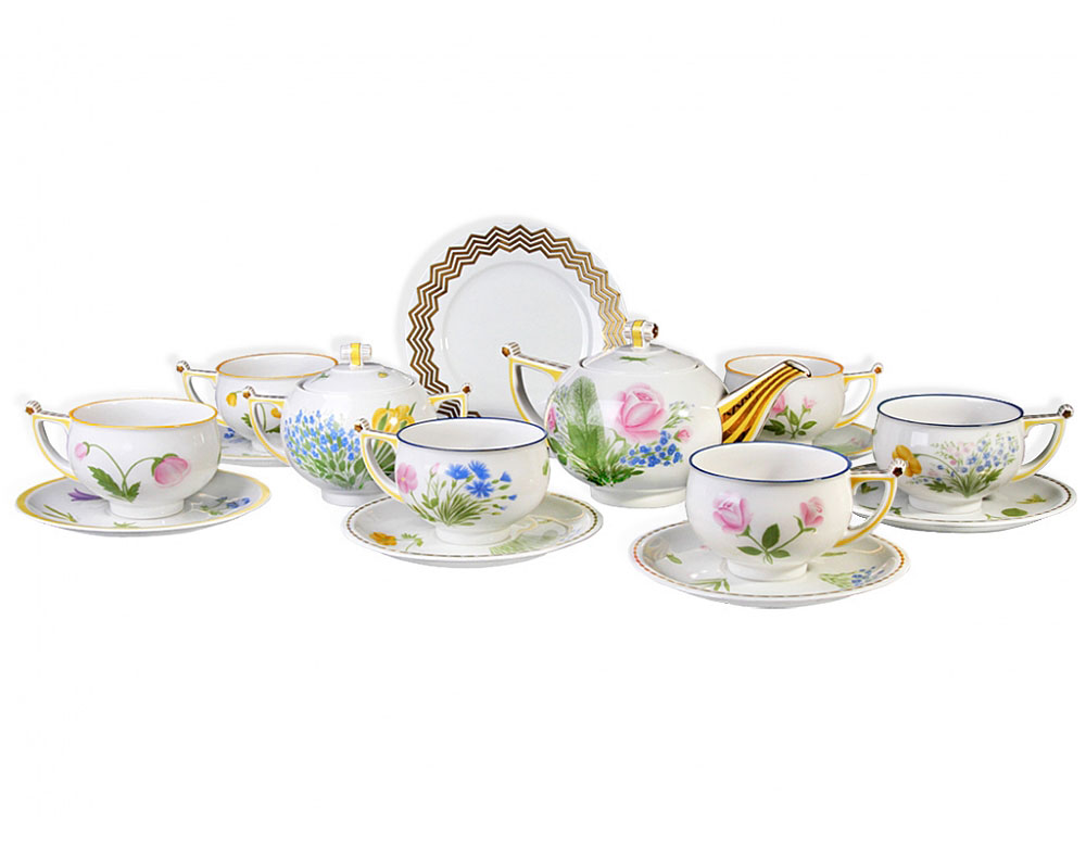 LOMONOSOV PORCELAIN TEA SET WILDFLOWERS 6/20