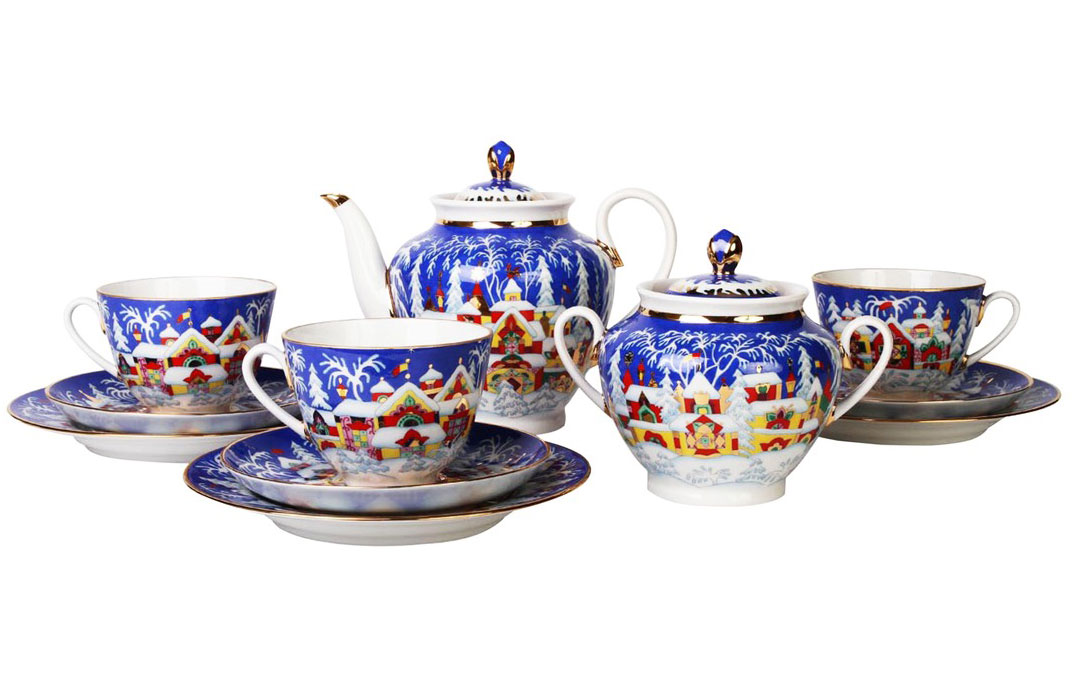 LOMONOSOV PORCELAIN TEA SET WINTER FAIRYTALE 6/20