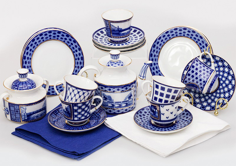 LOMONOSOV PORCELAIN TEA SET BRIDGES OF ST. PETERSBURG 6/20
